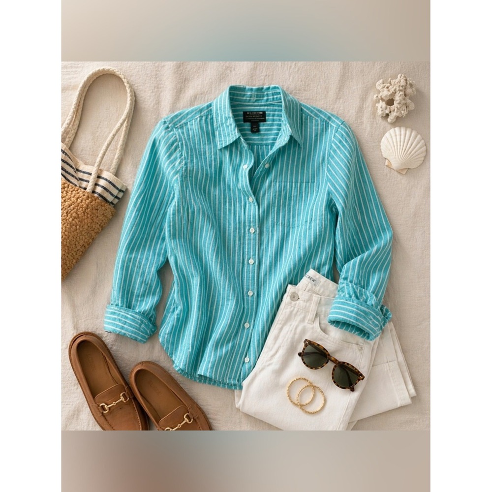 J CREW x BAIRD MCNUTT Irish Linen Button Up Shirt 6P Perfect Fit Preppy Resort - Picture 6 of 10